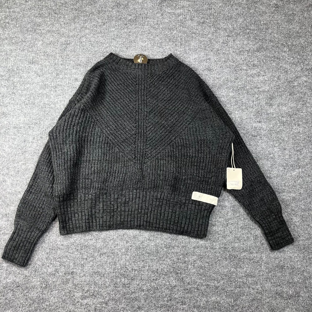 A.N.A Sweater Womens Medium Black Cotton Crew Neck Tight Knit Ribbed Warm Winter